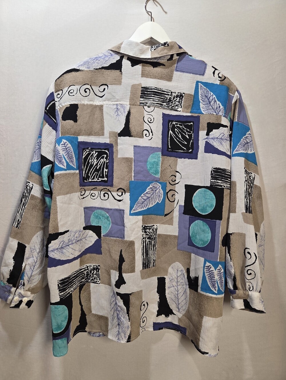 90s Abstract Geometric Plus Size Button Down Shirt With Shoulder Pads Size 22w - Picture 2 of 6